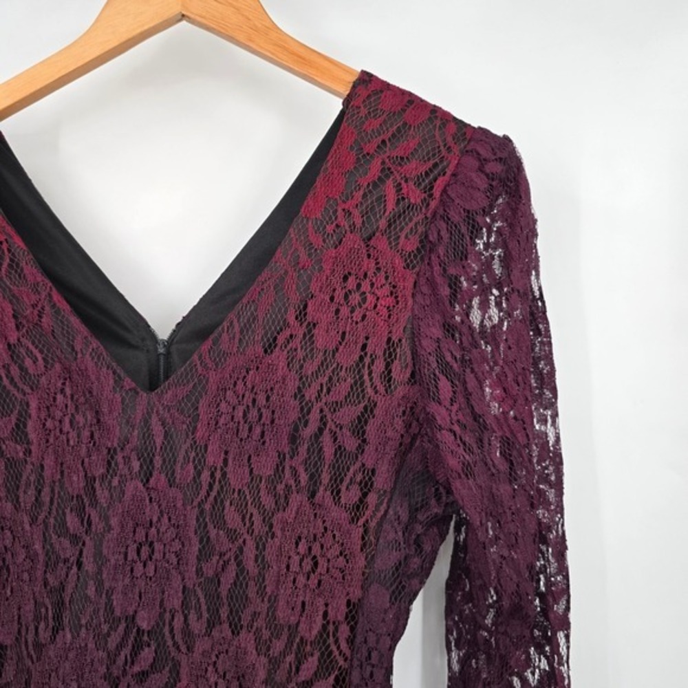 Cybill Stewart Vintage Lace Party Dress Cocktail Fit & Flare Maroon Black 80s - Picture 3 of 13